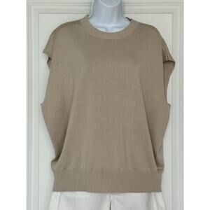 ANN TAYLOR Linen Blend Cap-Sleeve Crew‎ Neck Pullover Beige NWT Sweater Size XL